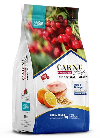 Maya Family Carni Life Cranberry 2.5kg ξηρά τροφή για μικρόσωμα κουτάβια με ψάρι και πορτοκάλι